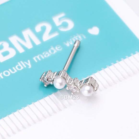 Brilliant Sparkle ZigZag Pearlescent Multi-Gem Nose Stud Ring-Clear Gem - Picture 1 of 4